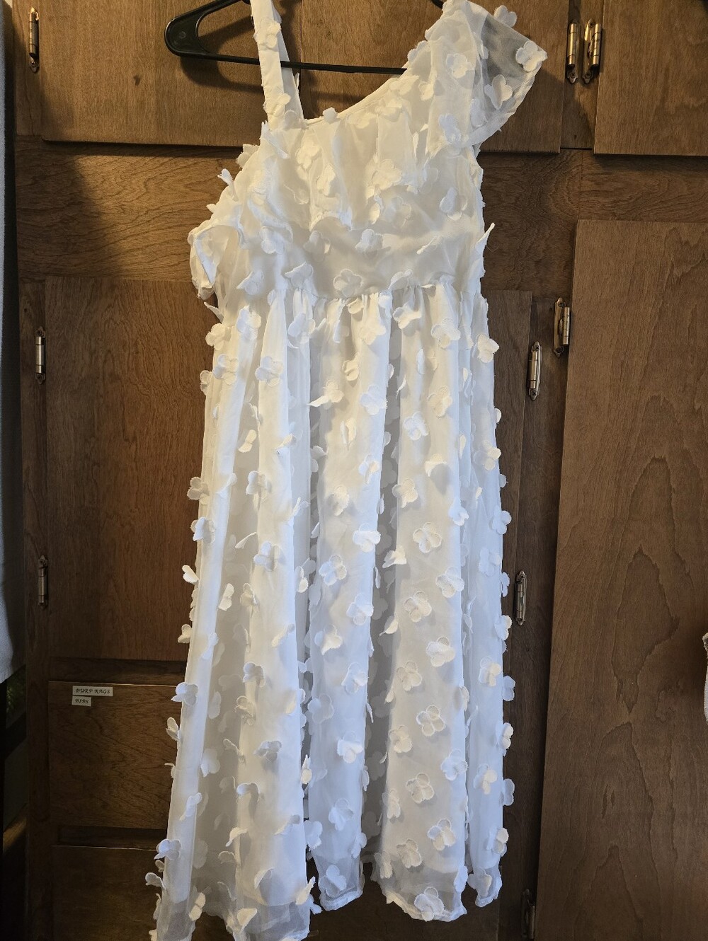 SHEIN White One-Shoulder Floral Appliqué Girls Formal Dress